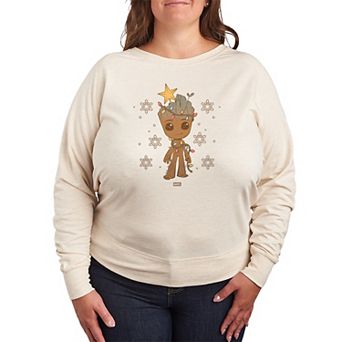 Plus Size Marvel Groot Christmas Tree French Terry Long Sleeve Tee