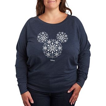 Plus Size Disney's Mickey Mouse Snowflakes French Terry Long Sleeve Tee