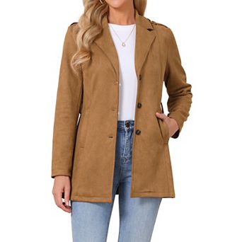 Women's Suede Jackets Lapel Collar Faux Suede Blazer Overcoat Work Dressy Business Coat with Belt