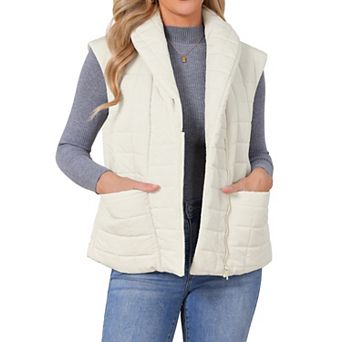 Women's Puffer Vest Cap Sleeve Puffy Jackets Lapel Lightweight Gilet Quilted Vests Warm Coat