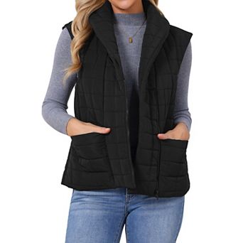 Women's Puffer Vest Cap Sleeve Puffy Jackets Lapel Lightweight Gilet Quilted Vests Warm Coat