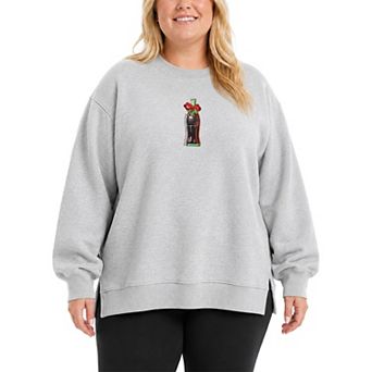 Plus Size Coca-Cola Bottle Holiday Bow Oversized Fleece Crew Sweatshirt