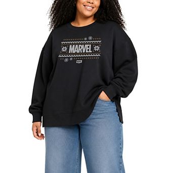 Plus Size Marvel Fair Isle Holiday Oversized Fleece Crew Sweatshirt