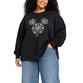 Plus Size Disney's Mickey Mouse Snowflakes Oversized Fleece Crew Sweatshirt
