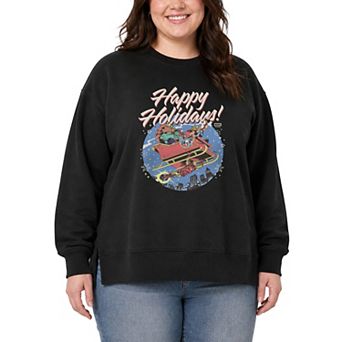 Plus Size Marvel Happy Holidays Oversized Fleece Crew Sweatshirt