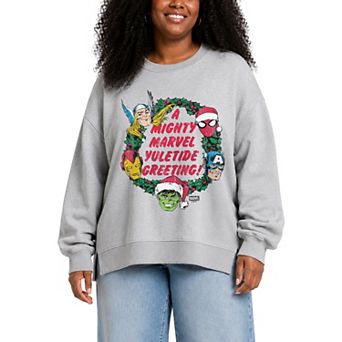 Plus Size Marvel A Mighty Marvel Yuletide Greeting Oversized Fleece Crew Sweatshirt