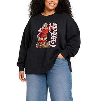 Plus Size Coca-Cola Santa Claus Oversized Fleece Crew Sweatshirt
