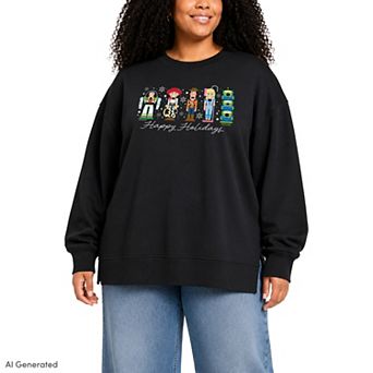 Plus Size Disney / Pixar's Toy Story Happy Holidays Oversized Fleece Crew Sweatshirt