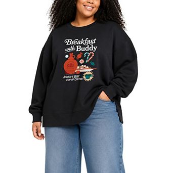 Plus Size Elf Breakfast with Buddy Oversized Fleece Crew Sweatshirt