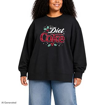 Plus Size Diet Coke Christmas Plaid Oversized Fleece Crew Sweatshirt