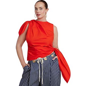 ELOQUII Women's Plus Size Twist-Tie Poplin Top