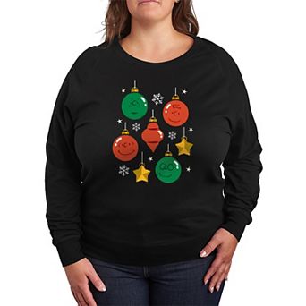 Plus Size Peanuts Christmas Ornaments French Terry Long Sleeve Tee