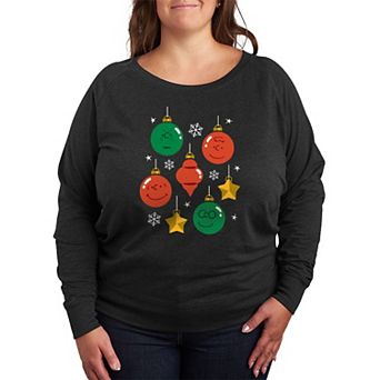 Plus Size Peanuts Christmas Ornaments French Terry Long Sleeve Tee