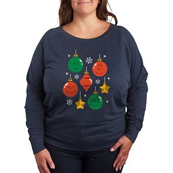 Plus Size Peanuts Christmas Ornaments French Terry Long Sleeve Tee