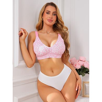 Women's Leopard Print Deep V Bra Wireless Seamless Fixed Padding Soft Comfort Bralette