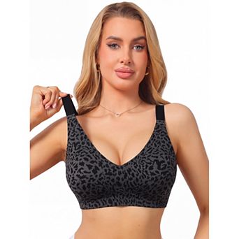 Women's Leopard Print Deep V Bra Wireless Seamless Fixed Padding Soft Comfort Bralette