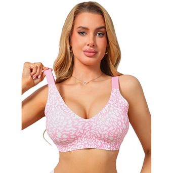 Women's Leopard Print Deep V Bra Wireless Seamless Fixed Padding Soft Comfort Bralette