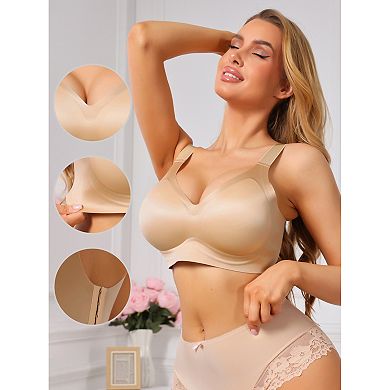 Women's V Neck Seamless Wireless Bra Wide Strap Soft Support Full Coverage Minimizer