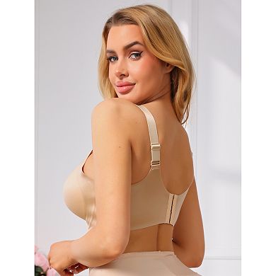 Women's V Neck Seamless Wireless Bra Wide Strap Soft Support Full Coverage Minimizer