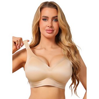 Women's V Neck Seamless Wireless Bra Wide Strap Soft Support Full Coverage Minimizer