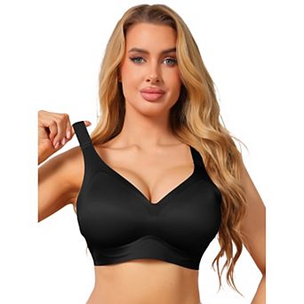 Women's V Neck Seamless Wireless Bra Wide Strap Soft Support Full Coverage Minimizer