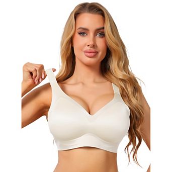Women's V Neck Seamless Wireless Bra Wide Strap Soft Support Full Coverage Minimizer