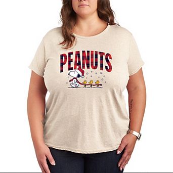Plus Size Peanuts Snoopy & Woodstock Christmas Plaid Graphic Tee