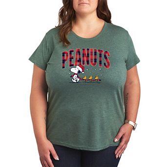 Plus Size Peanuts Snoopy & Woodstock Christmas Plaid Graphic Tee