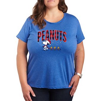 Plus Size Peanuts Snoopy & Woodstock Christmas Plaid Graphic Tee
