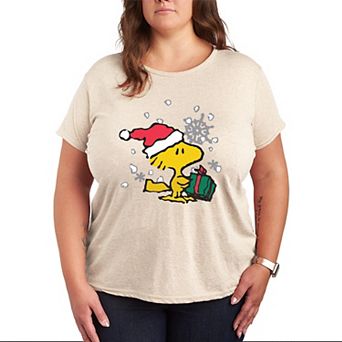Plus Size Peanuts Woodstock Christmas Present Graphic Tee