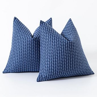 Outdoor Pillow Covers,16x16 Pack of 2,Waterproof Weaving Texture,Navy Blue without inserts