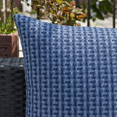 Outdoor Pillow Covers,16x16 Pack of 2,Waterproof Weaving Texture,Navy Blue without inserts