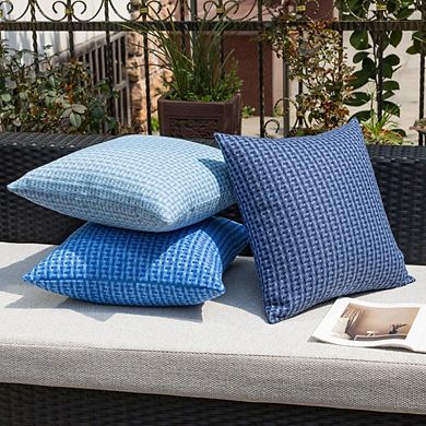 Outdoor Pillow Covers,16x16 Pack of 2,Waterproof Weaving Texture,Navy Blue without inserts