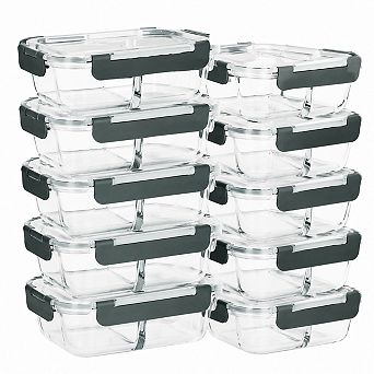 10 Pack 30 Oz 2 Compartment Airtight Glass Meal Prep Containers Microwave Safe