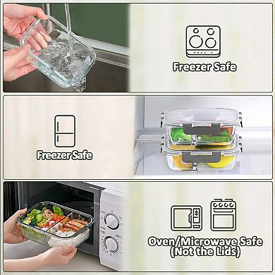 10 Pack 30 Oz 2 Compartment Airtight Glass Meal Prep Containers Microwave Safe