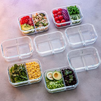 10 Pack 30 Oz 2 Compartment Airtight Glass Meal Prep Containers Microwave Safe