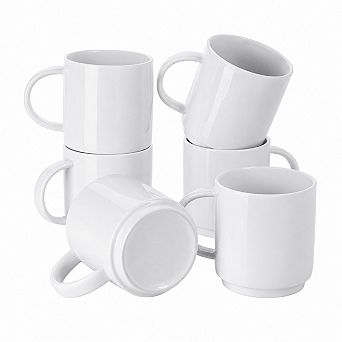 10 Oz Stackable Porcelain Mug Set Of 6 With Handle For Coffee Tea
