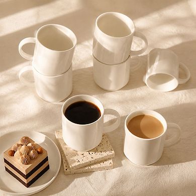 10 Oz Stackable Porcelain Mug Set Of 6 With Handle For Coffee Tea