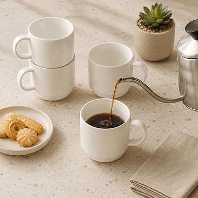 10 Oz Stackable Porcelain Mug Set Of 6 With Handle For Coffee Tea