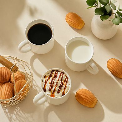 10 Oz Stackable Porcelain Mug Set Of 6 With Handle For Coffee Tea