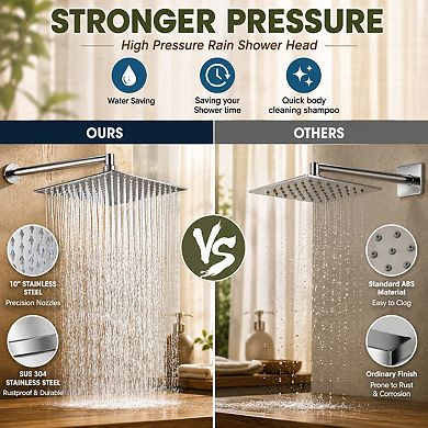 10 Inch Dual Shower Head Set With Adjustable Extension Arm And Long Hose