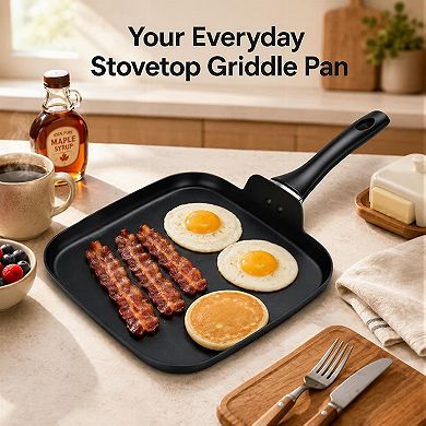 10 Inch Square Griddle Pan, Nonstick Grill Pan for Omelettes, and More, Griddle Cookware