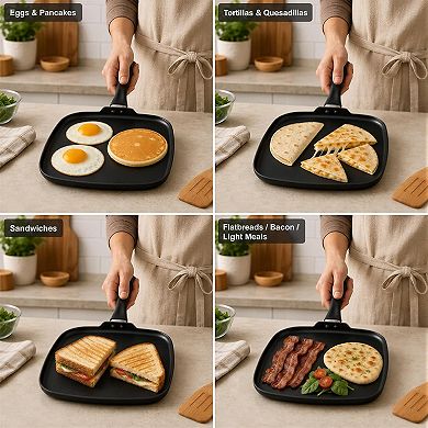 10 Inch Square Griddle Pan, Nonstick Grill Pan for Omelettes, and More, Griddle Cookware