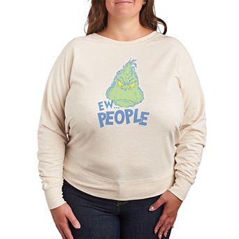 Plus Size Dr. Seuss The Grinch "Ew People" Pastel French Terry Long Sleeve Tee