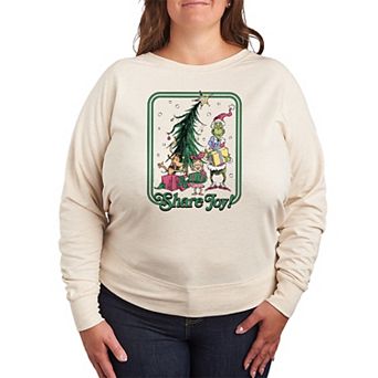 Plus Size Dr. Seuss The Grinch, Max, & Cindy Lou Who French Terry Long Sleeve Tee