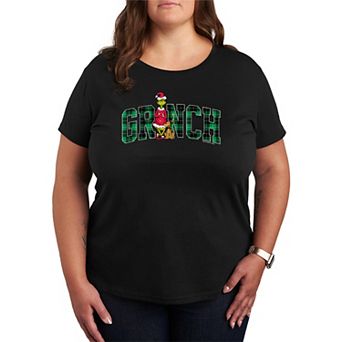 Plus Size Dr. Seuss The Grinch Christmas Plaid Logo Graphic Tee