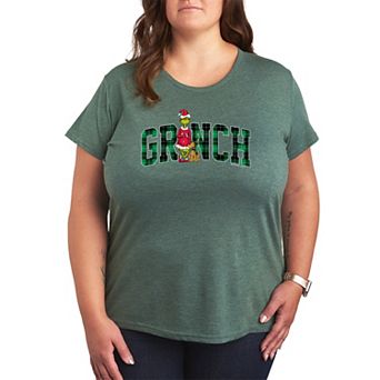 Plus Size Dr. Seuss The Grinch Christmas Plaid Logo Graphic Tee