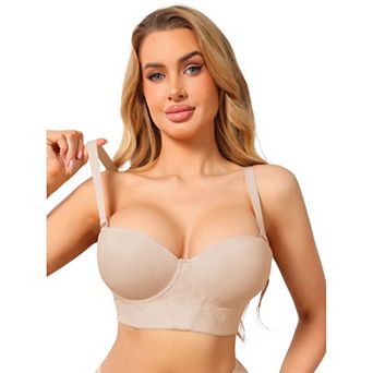 Women's Lace Longline Strapless Bra Non-Slip Underwire Push Up Wide Band Convertible Bandeau