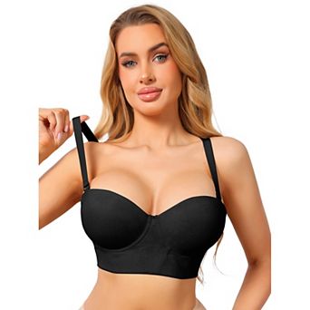 Women's Lace Longline Strapless Bra Non-Slip Underwire Push Up Wide Band Convertible Bandeau