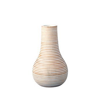 White Striped Kiln Mango Wood Bulb Vase